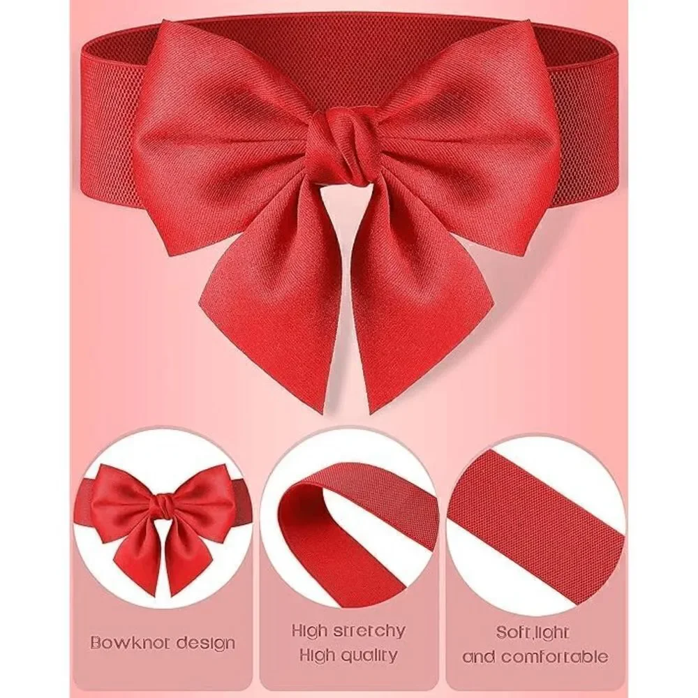 🎀 Red Bow Decor Elastic Stretchy Wide Corset Belt SIZE L-XL NEW